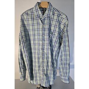 Peter Millar Large Long Sleeve Men's Shirt Blue Red‎ Green Plaid -Item#88
